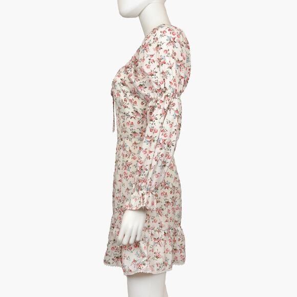 NWT WOVEN PINK Floral Puff Sleeve Mini Dress (Cream | Size S) - Picture 3 of 10